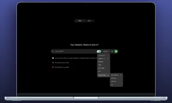 Інтерфейс вибору моделі ChatGPT Pro