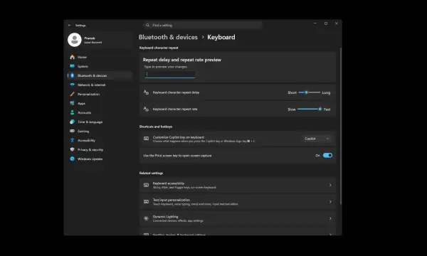 Налаштування клавіатури в Windows 11