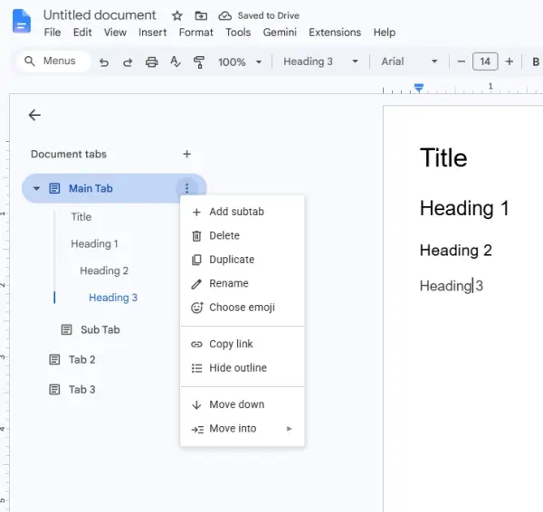 Вкладки в Google Docs